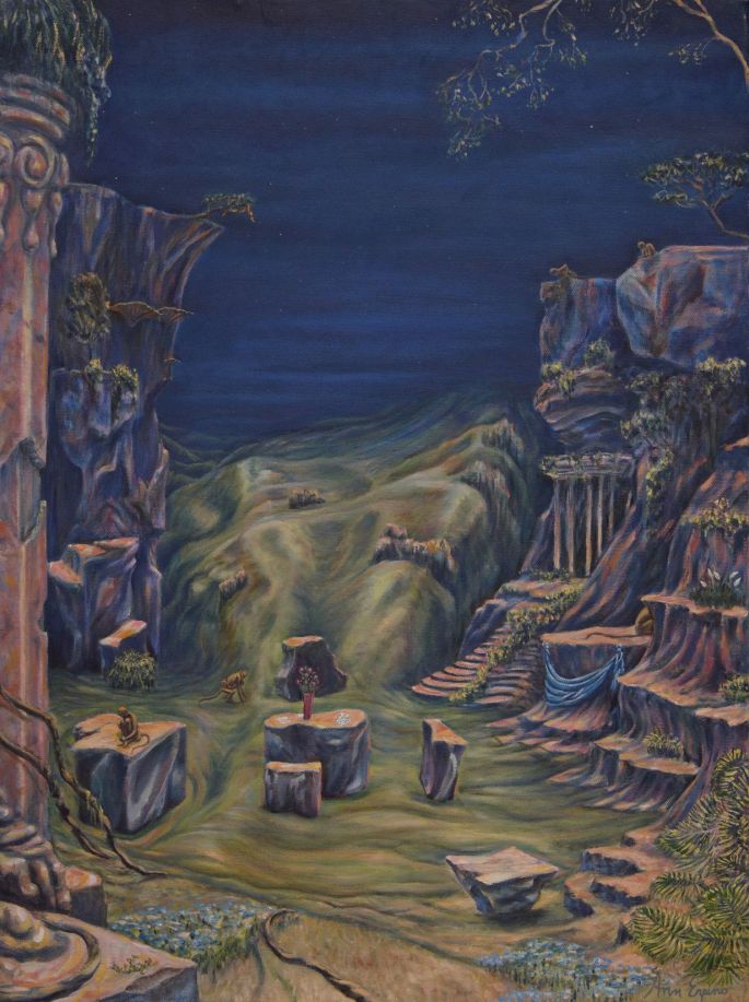 Monkey Temple at Midnight - oil on canvas, 24x18
